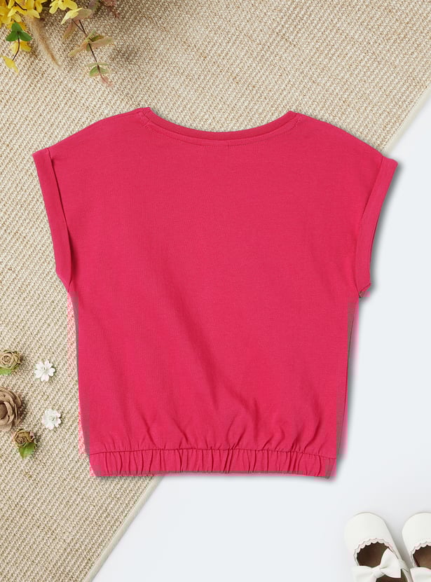 Girls Sequinned Extended Sleeve Top