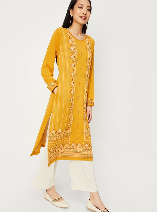 Women Jacquard Winter Kurta with Pocket