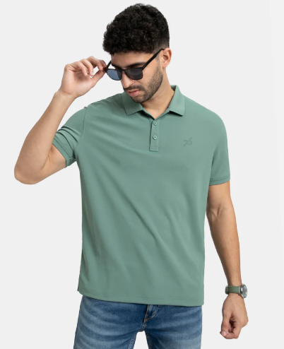 Microfiber Fabric Solid Half Sleeve Polo T-Shirt with StayDry & StayFresh Technology - Green