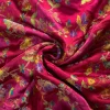 Magenta Floral Embroidered Satin Fabric -44 inch