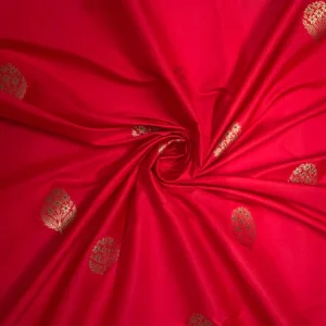Red Floral Boti Embroidered Silk Fabric -44 Inches